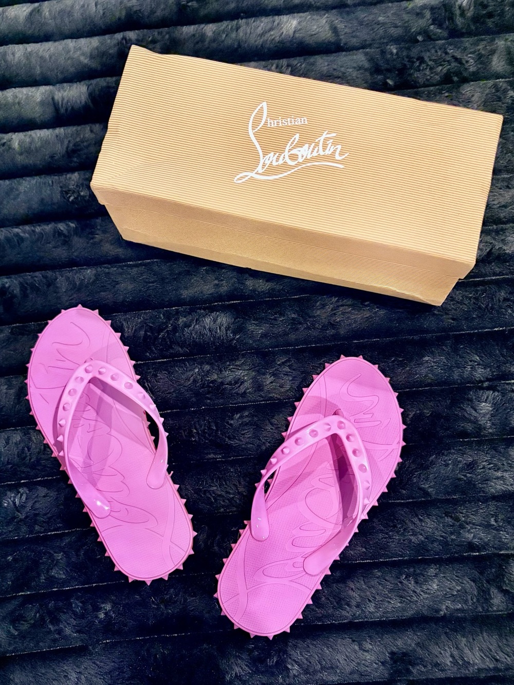 Christian Louboutin Pink Studded Flip Flop Sandals - Size 38 - Picture 2 of 6